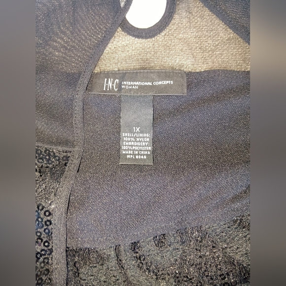 INC International Concepts Black Sequin Lace Blouse - Picture 7 of 8